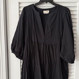 Universal Thread Black Textured Smock Dress with V-Neck